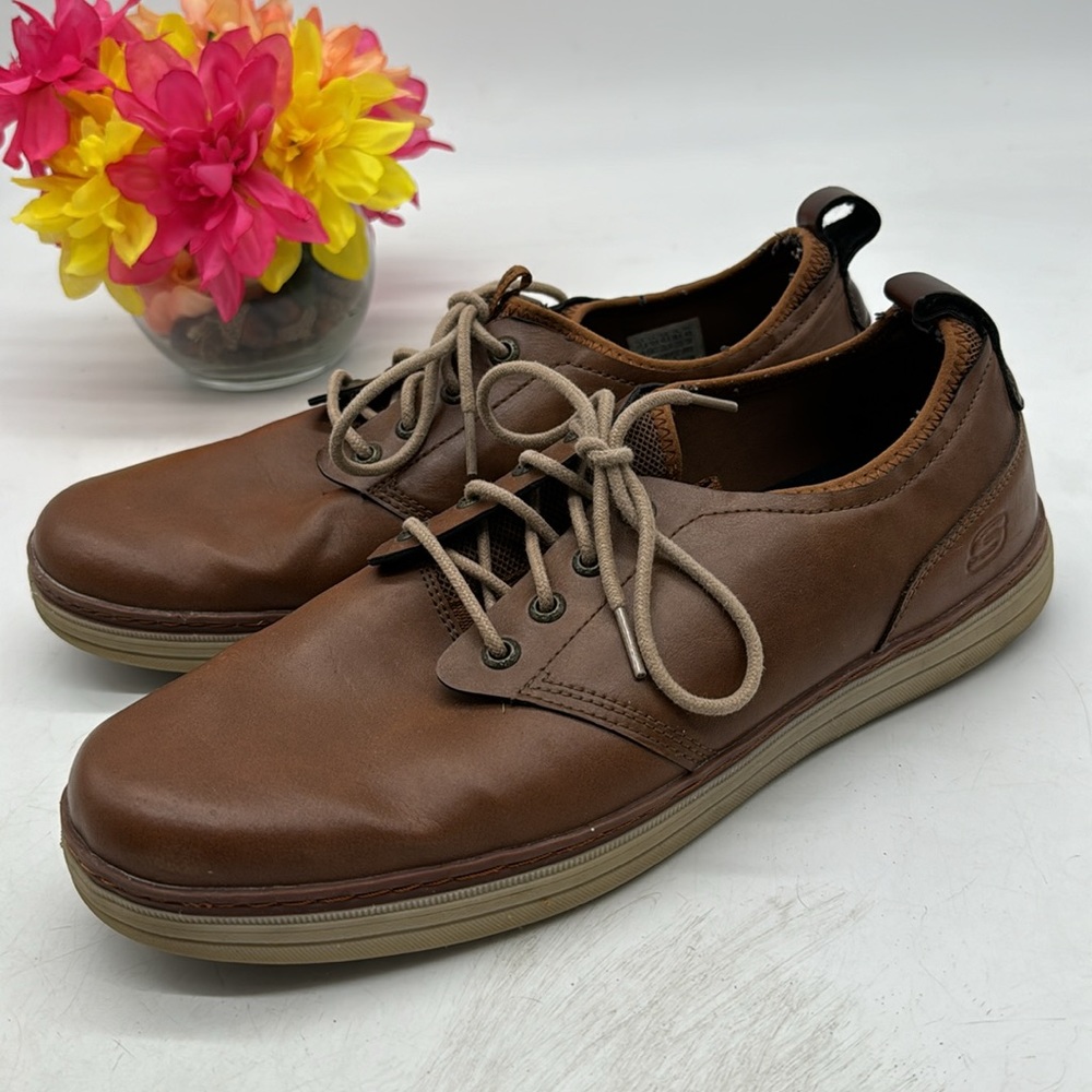 Skechers Brown Leather Air Conditioned Memory Foam comfort Lace Up Loafers 11.5